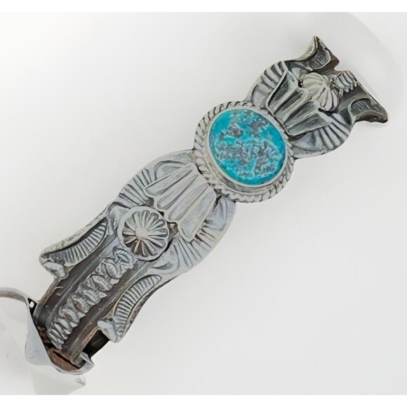 Native American NAVAJO Sterling Kingman Turquoise Cuff Bracelet by Kevin Billah - Picture 8 of 16